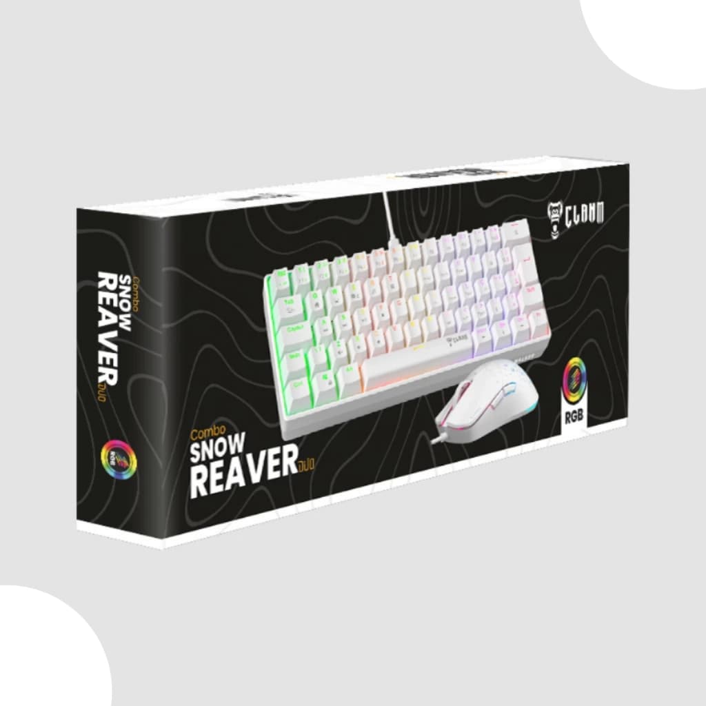 Kit Combo com Teclado Mecanico Gamer + Mouse Gamer com Fio RGB Branco Reaver Clanm Premium Rápido