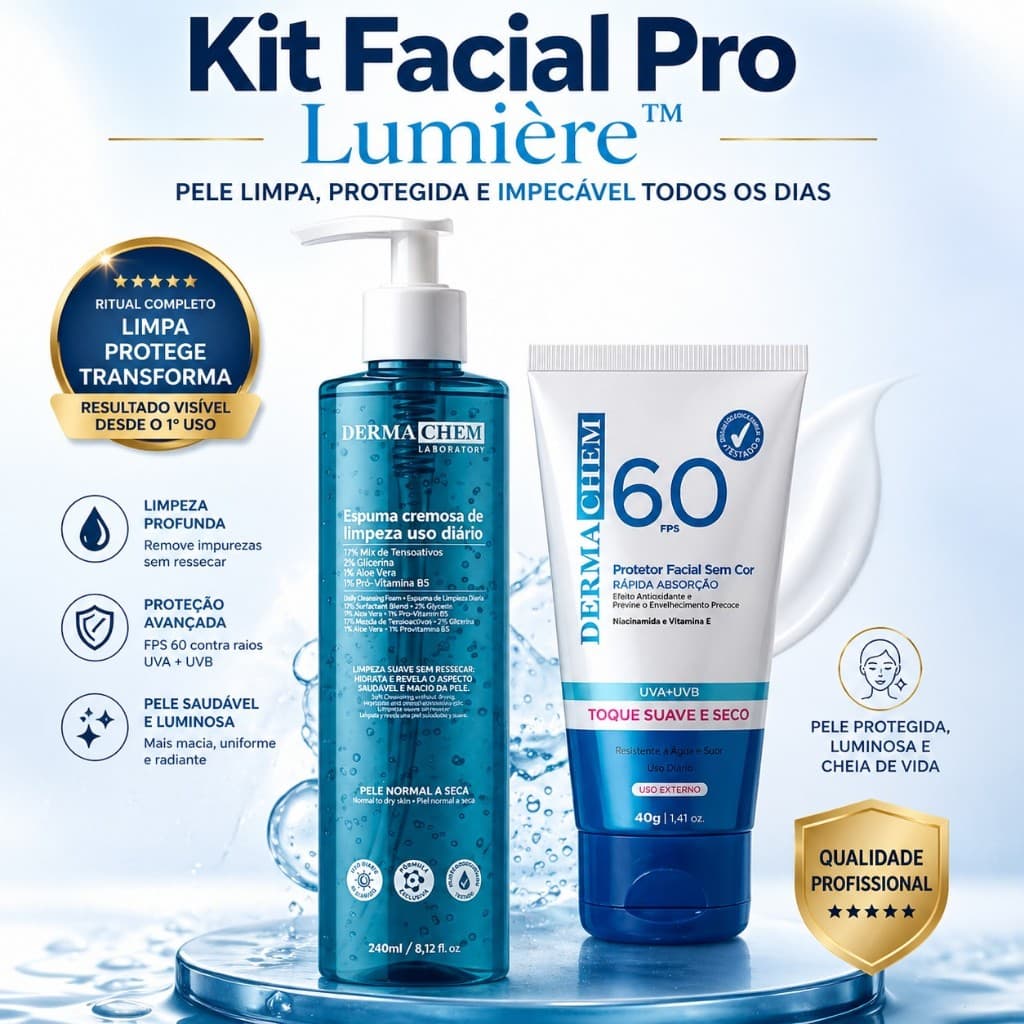 Kit Espuma Cremosa de Limpeza Facial 240ml + Protetor Solar Facial FPS60