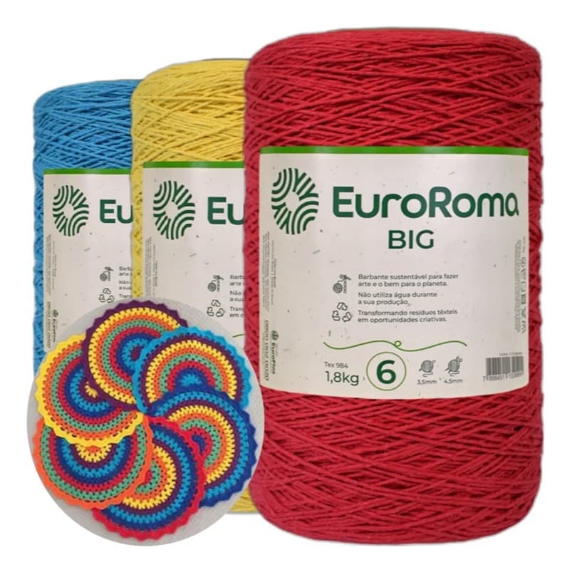 Barbante Euroroma Big 1,8 Kg Fio 6 Para Croche Varias Cores