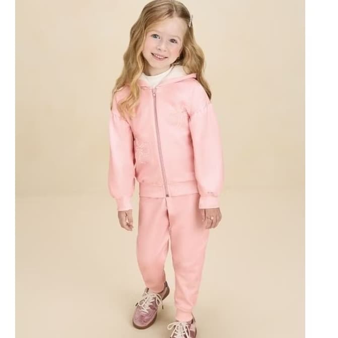 Conjunto Infantil Feminino Moletom Peluciado Com Capuz Inverno 1 ao 8