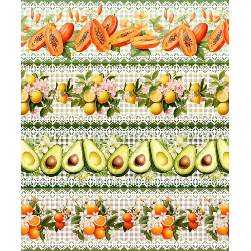 Tecido Barrado Digital Frutas 10 Faixas 15cm 55x1,50m Tricoline 100% Algodão Cozinha Patchwork