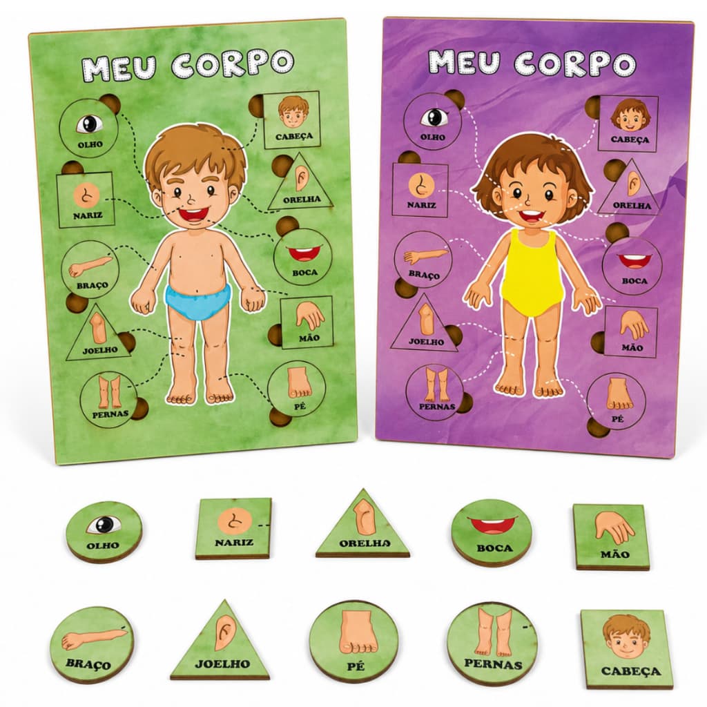 Quebra Cabeça MEU CORPO MENINA em MDF Brinquedo de Encaixe Educativo Brinquedo Infantil