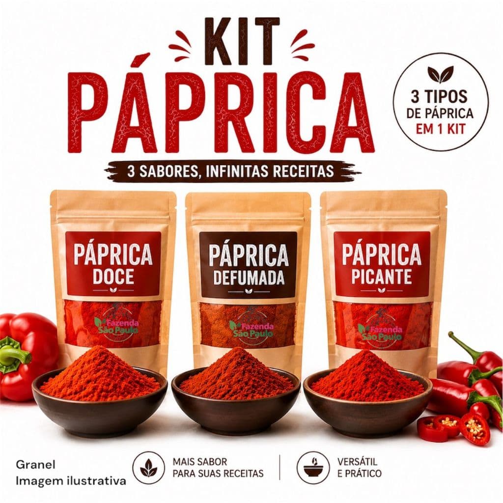 Kit 3 Pápricas - Doce, Defumada e Picante 250g ou 500g Cada | Temperos para Carnes, Churrasco e Receitas