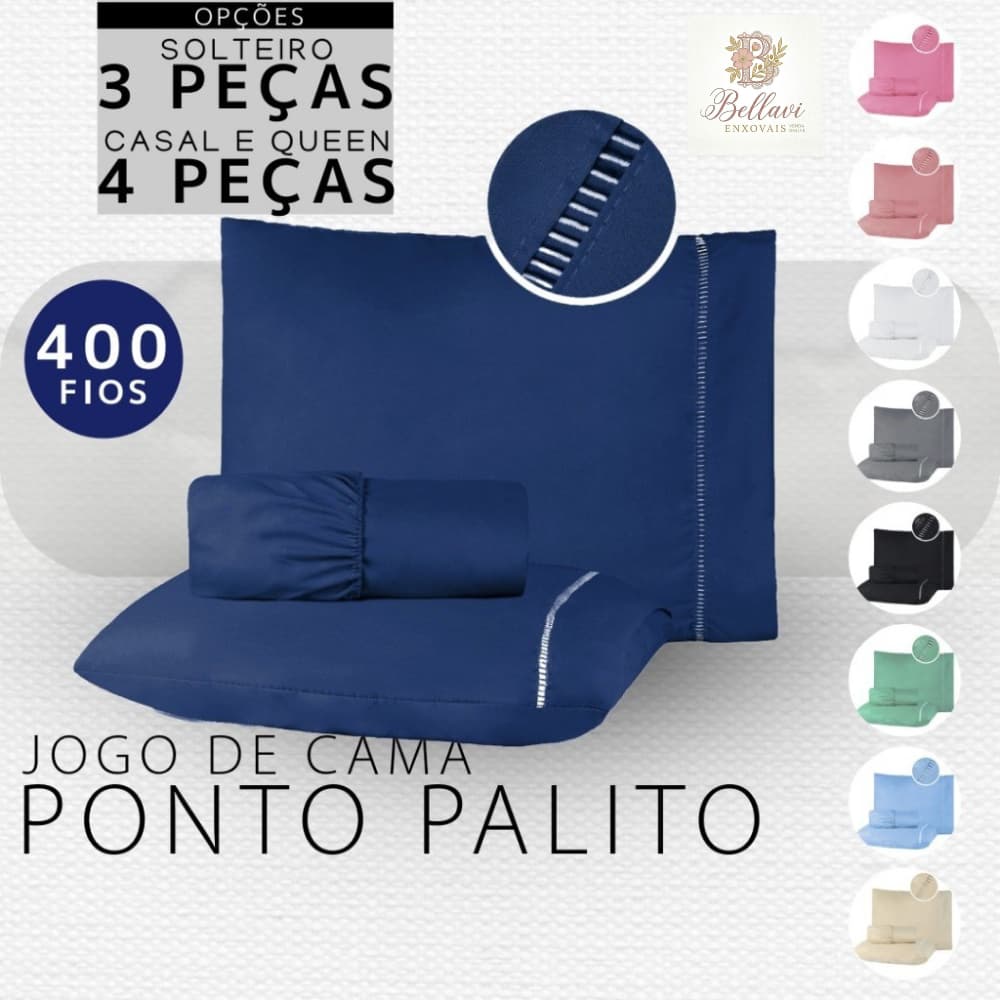 Jogo de Lençol 04 Peças Cama Casal Queen Micropercal 400 Fios Fronhas Ponto Palito