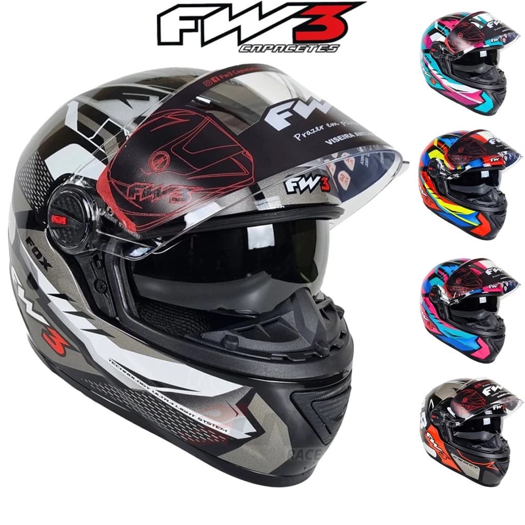 Capacete Moto Fechado FW3 Modelo GTX Fox Com Óculos Interno