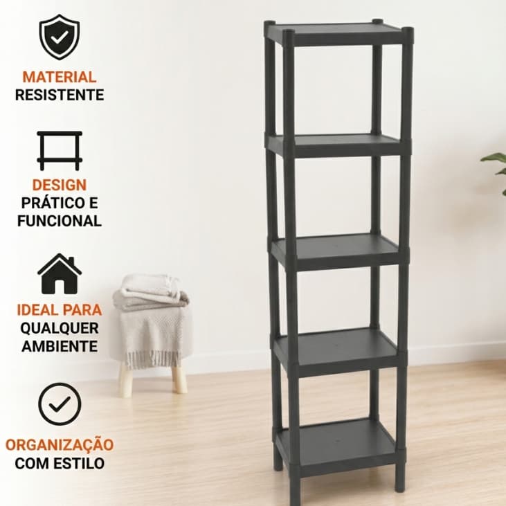 Prateleira Organizadora 5 Andares Estante Multiuso Preta Banheiro Cozinha Quarto