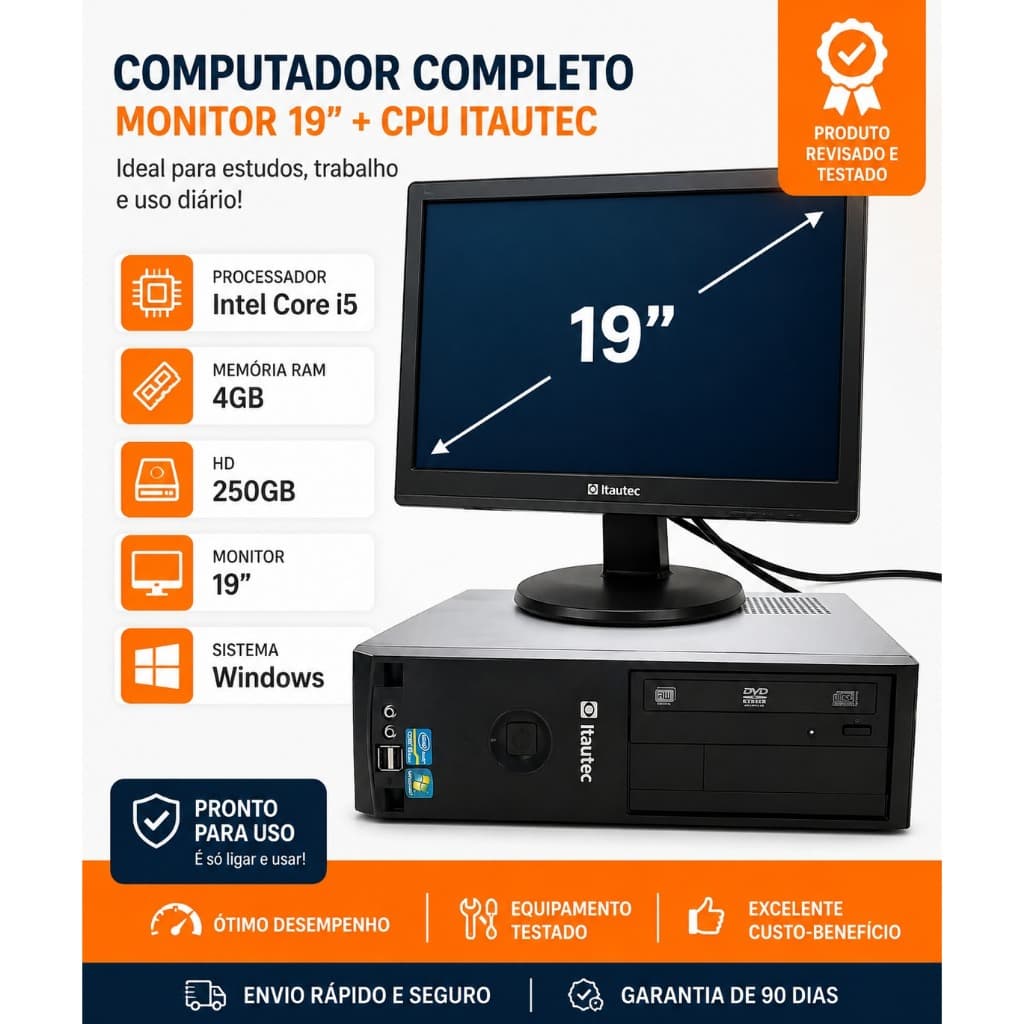 Computador Completo ITAUTEC- G2020+ Monitor 19 pronto para uso!