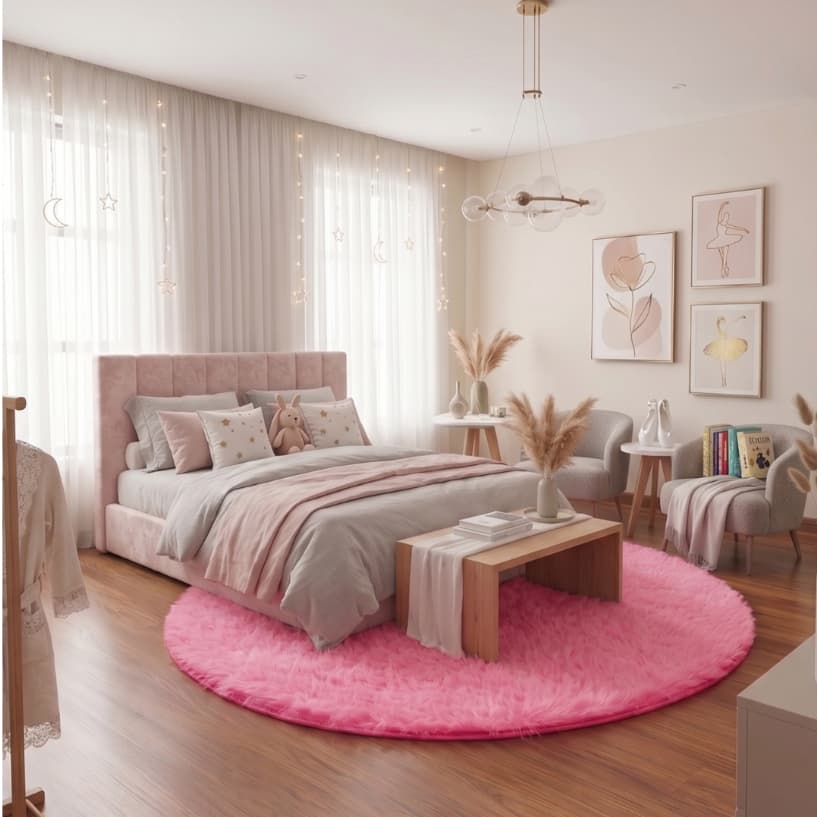 Tapete Redondo Felpudo 1,40m Antiderrapante para Quarto e Sala- Preto ou Rosa