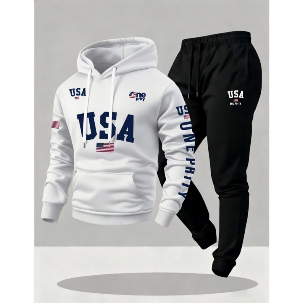 Conjunto Masculino Básico Casual Blusa De Frio Canguru E Calça Moletom Estampado Flanelado