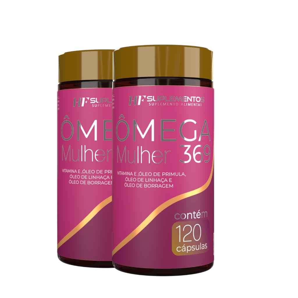 kit 2 Ômega 3 6 9 Mulher HF Suplementos - 120 Cáps - Óleo de Prímula, Linhaça, Borragem e Vitamina E