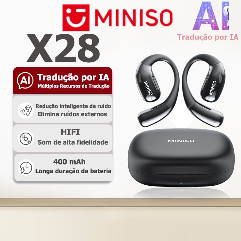 Fone de ouvido bluetooth sem fio Miniso X28 fone sem fio bluetooth v5.4 suporta tradução por IA fone bluetooth sem fio