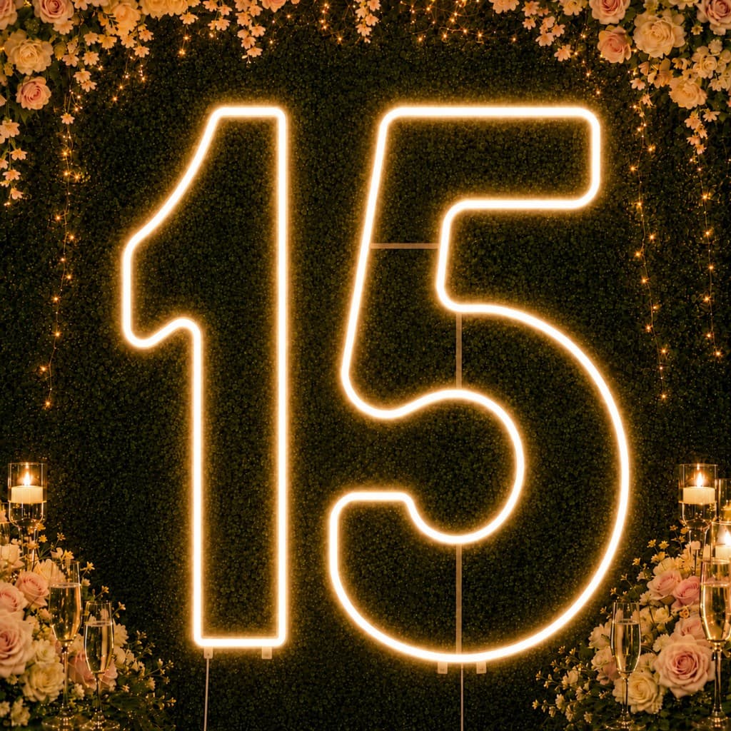 Luminária Led Neon Kit Números 1 5 50cm Decoração Festa Aniversário 15 Anos Debutante