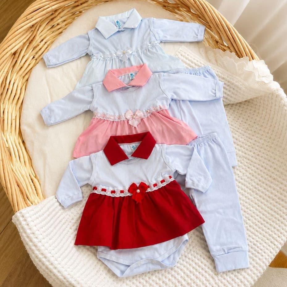 Kit 3 Peças Conjunto Pagão Recém Nascido Bebê Maternidade 100% Algodão Body e Mijão Enxoval