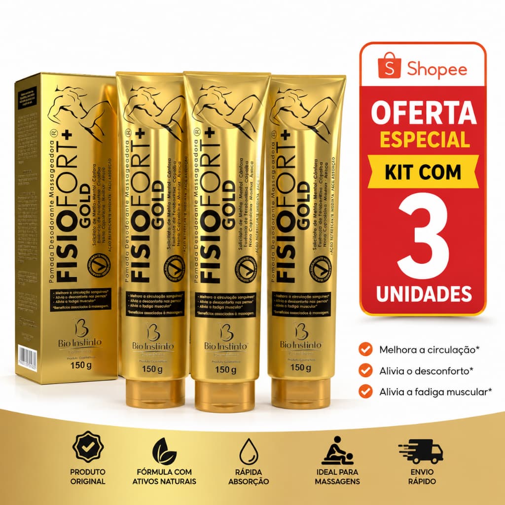 Pomada Massageadora Fisiofort Gold Ouro 150g - Alívio Muscular Rápido e Refrescante