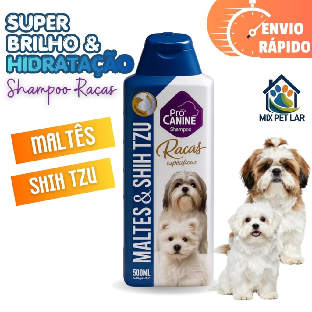 SHAMPOO PARA CACHORRO RAÇAS MALTÊS SHIH TZU PELAGEM LISA LONGA ÓLEOS ESSENCIAS PRÓ CANINE 500ML