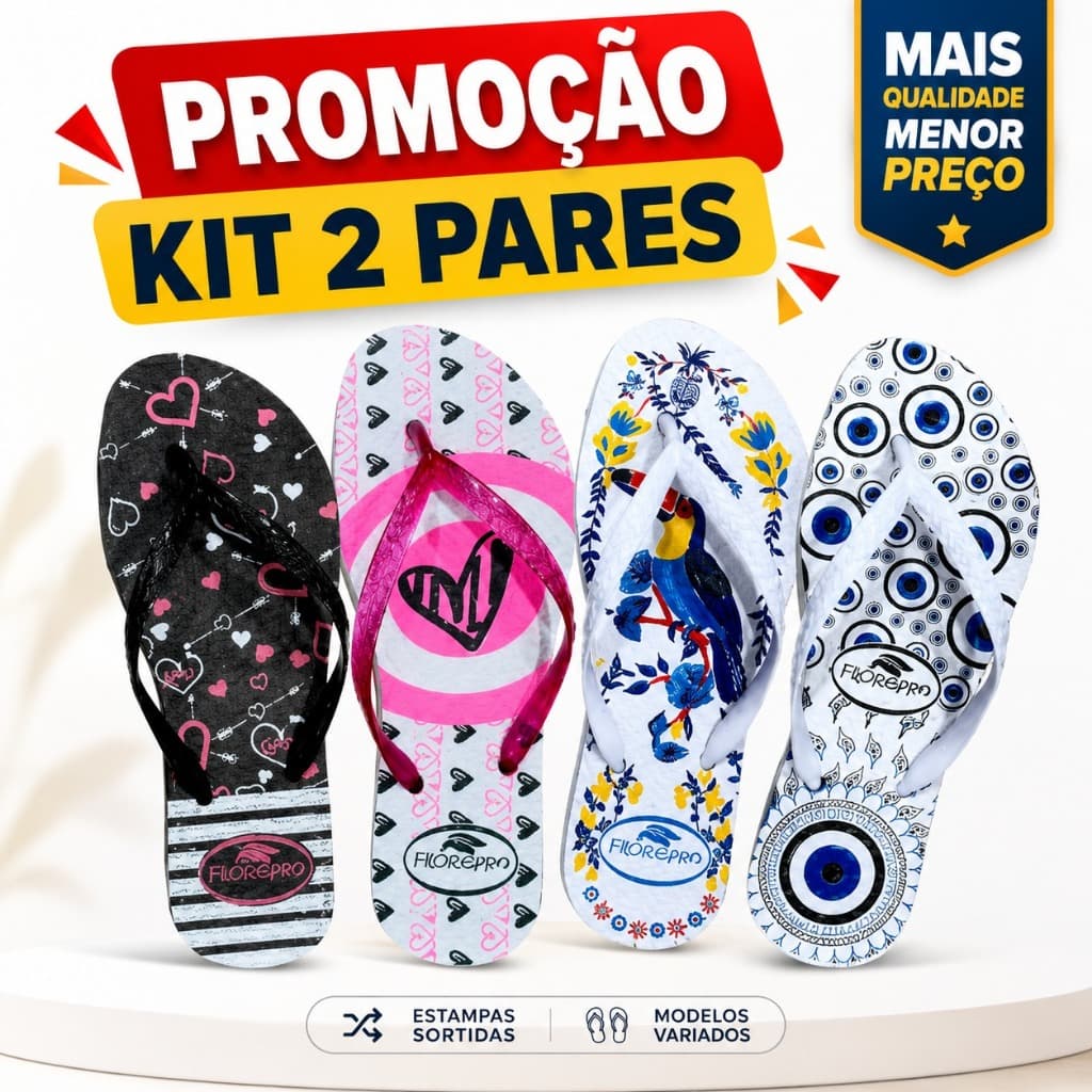 Kit 2 Pares Chinelo Feminino De Dedo Confortável Leve Macio Colorido Lançamento 2025
