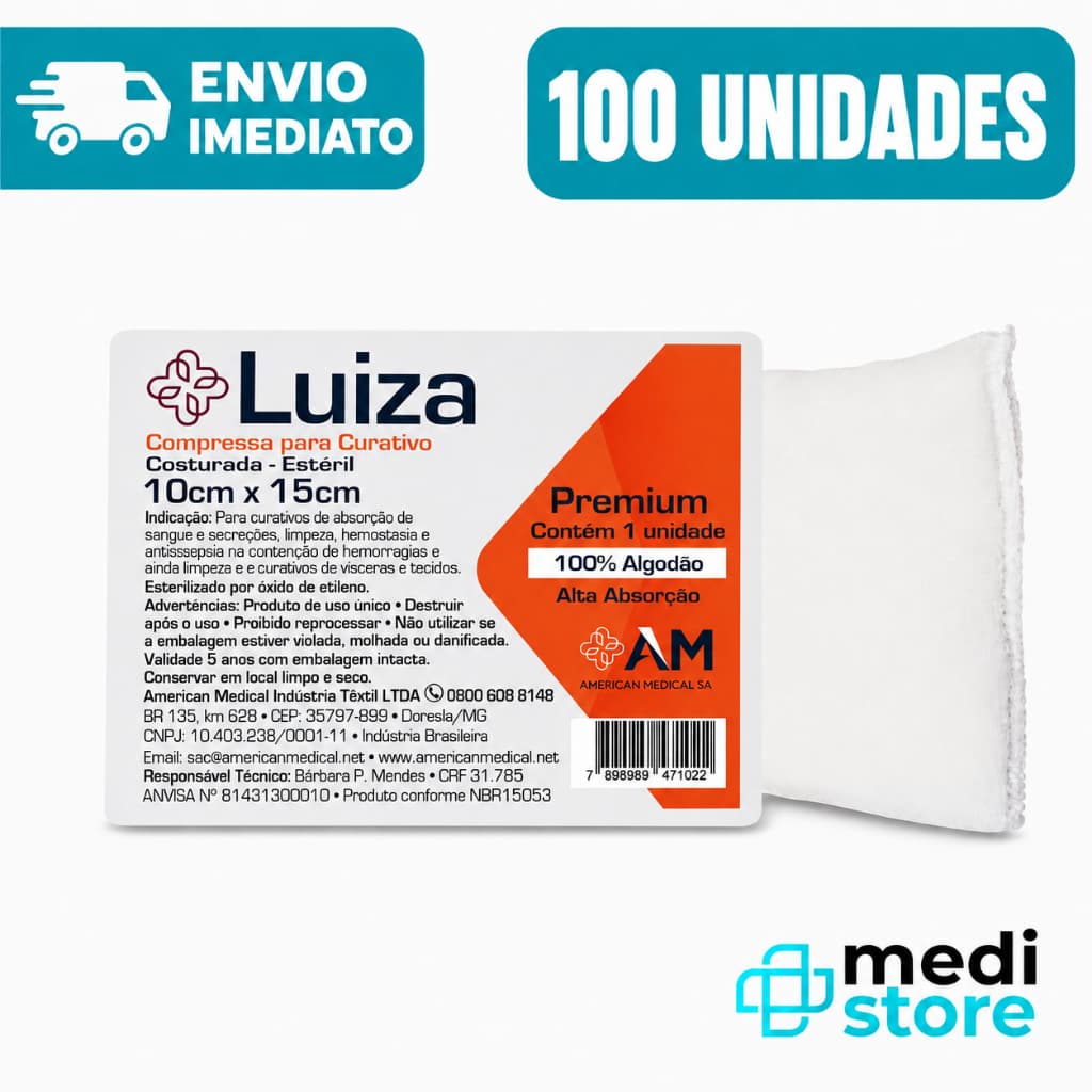Kit com 100 - Compressa De Gaze Algodonada Estéril 15 X 30cm - Envio Imediato