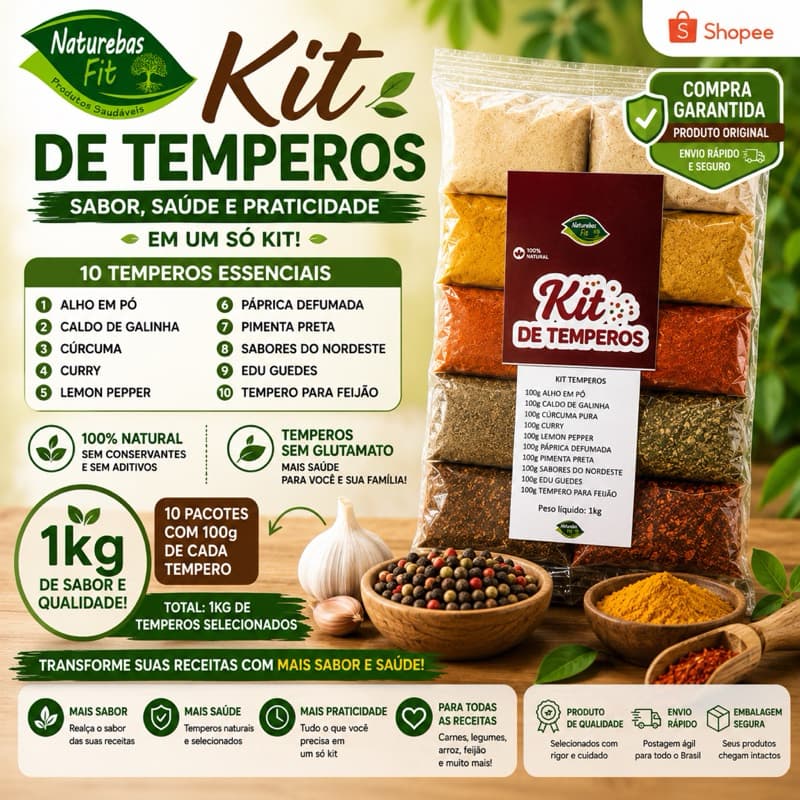 Super kit de temperos naturais saudáveis - 1kg de temperos de alta qualidade