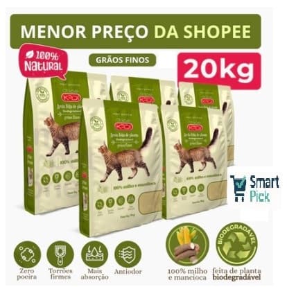 OFERTA 20KG Areia Sanitária Higiênica Biodegradável Grãos finos de Milho e Mandioca para Gatos 100% Natural  KADI