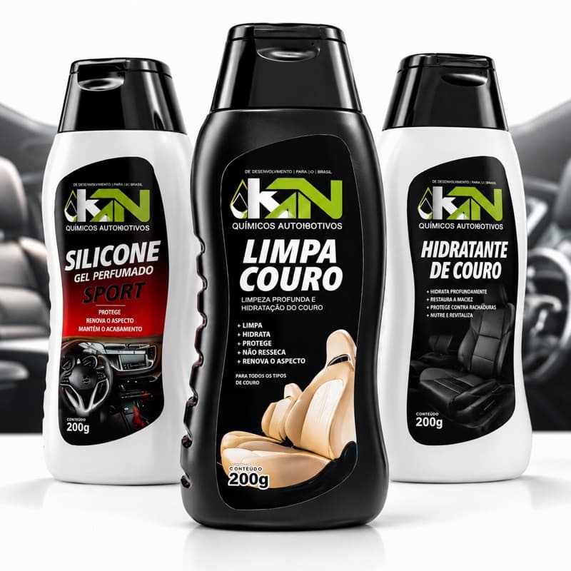 Kit Limpa Couro 3 em 1 KN + Hidratante + Silicone | Banco de Couro Carro Sofá Jaqueta | Restaura, Protege.