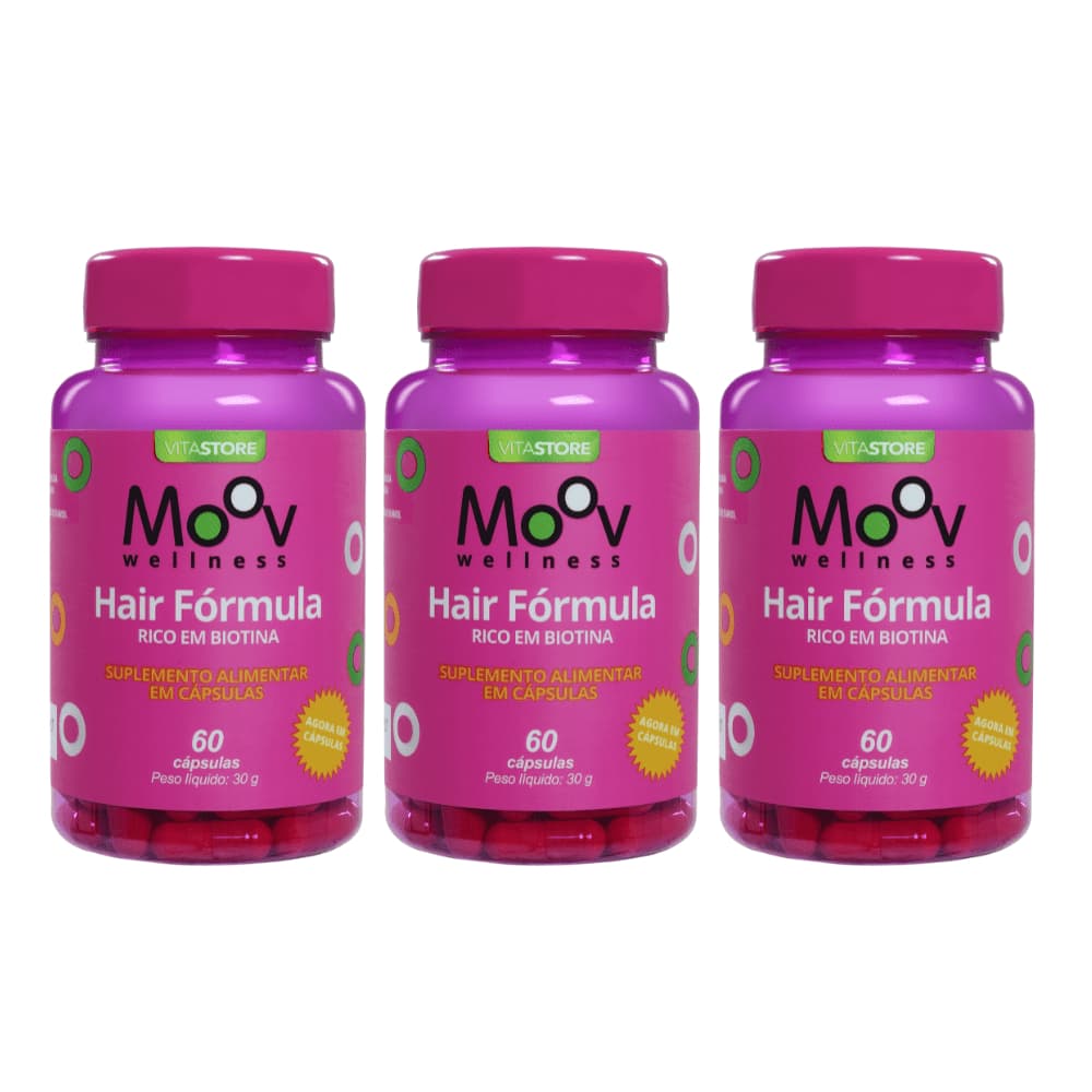 Vitamina para Cabelo Hair Fórmula Biotina Vitamina A D3 B6 Concentrada Cabelo Pele e Unha 60 Cápsulas Moov Wellness