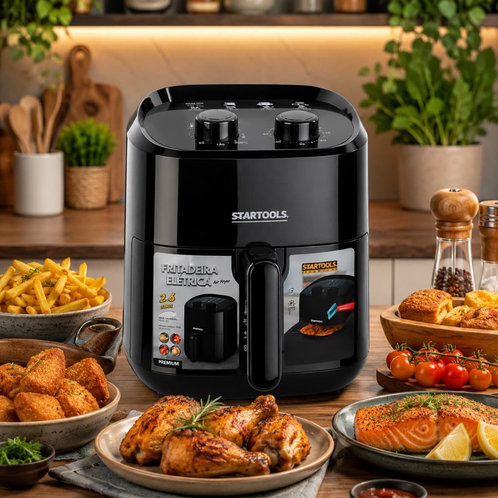Fritadeira Elétrica Air Fryer 3,4 Litros 1200W 127/220V Sem Óleo Fácil de lavar Cozinha Saudével