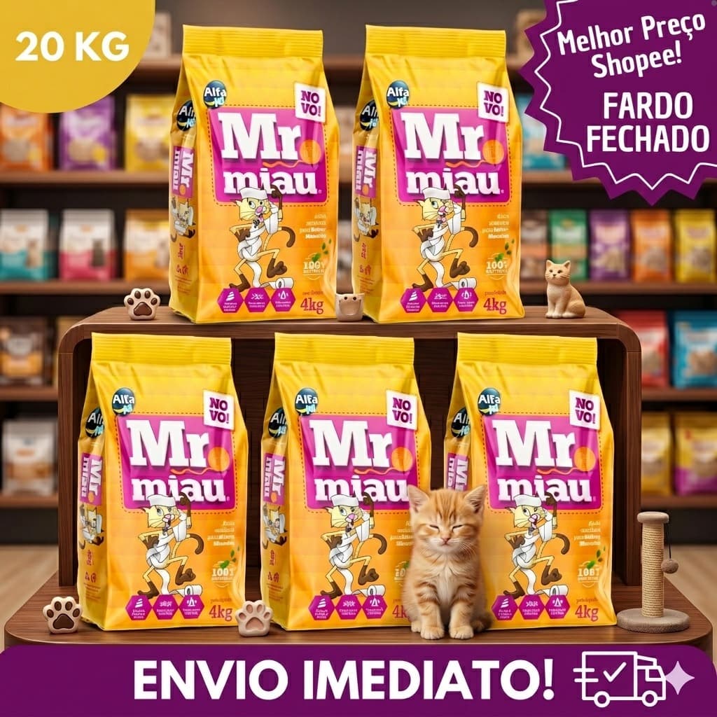 Kit Areia Sanitária Higiênica Natural Argila para Gatos Mr Miau 4KG/2X4KG/FARDO 5X4KG