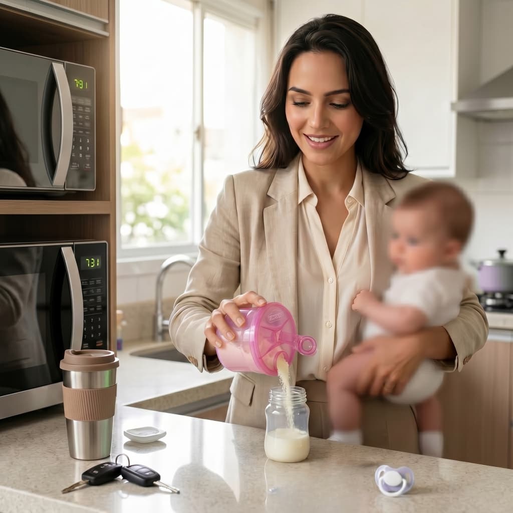 Porta Leite Em Pó Rosa 3 Divisórias 250 ml Dosador De Mamadeira Infantil Bebe Menina Pimpolho Plastico