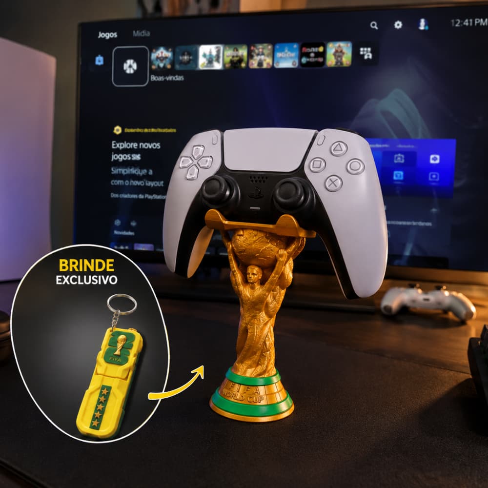 Suporte de Controle VideoGame Taça Copa Mundo Fifa + Chaveiro Suporte de Celular