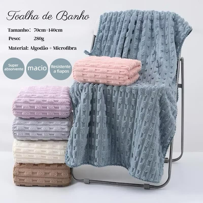 Toalha de Banho Microfibra Grossa 70x140cm  Ultra Absorvente | Não Solta Fiapos | Seca Rápido