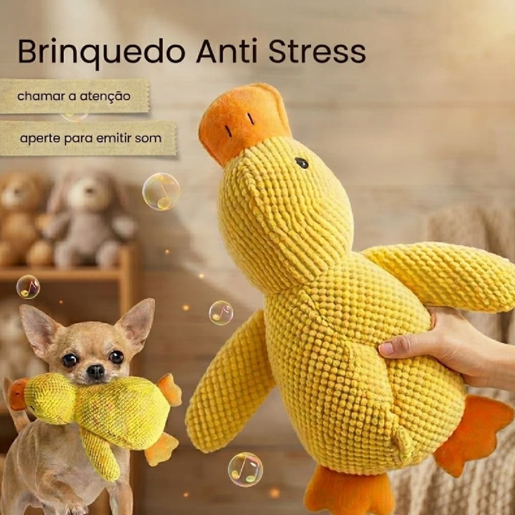Brinquedo Pato Macio Pelúcia Apito Anti Estresse Cachorro 21cm