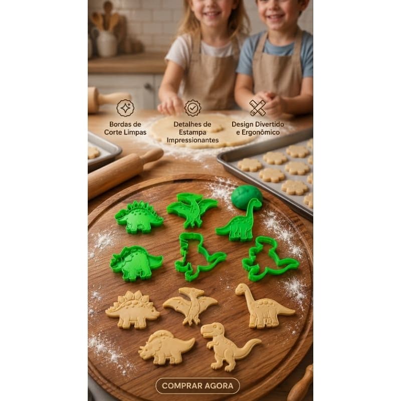 KIT de Cortadores e Modeladores de Biscoitos e Massinhas de Modelar Dinossauros