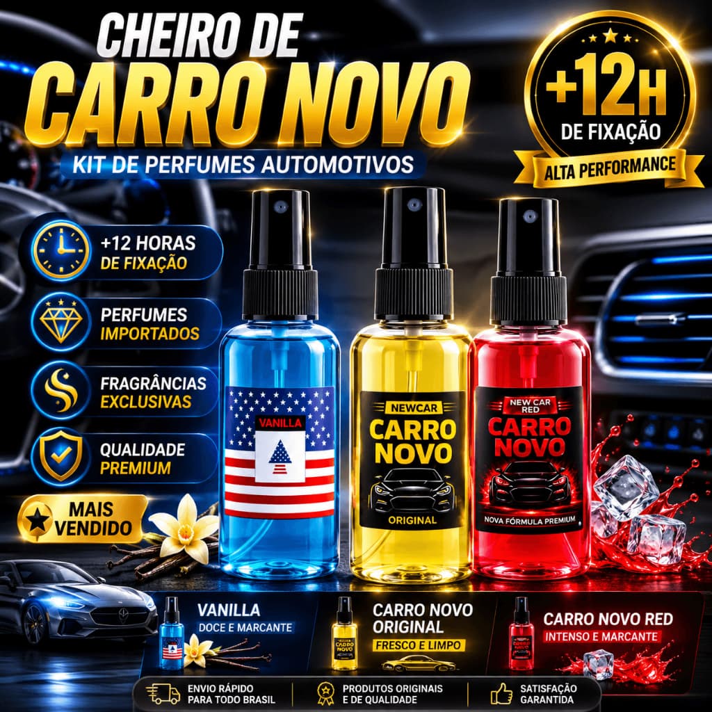 AROMATIZADOR DE CARRO CHEIRINHO DE CARRO PREMIUM KIT 3 PERFUMES DE ALTA FIXAÇÃO