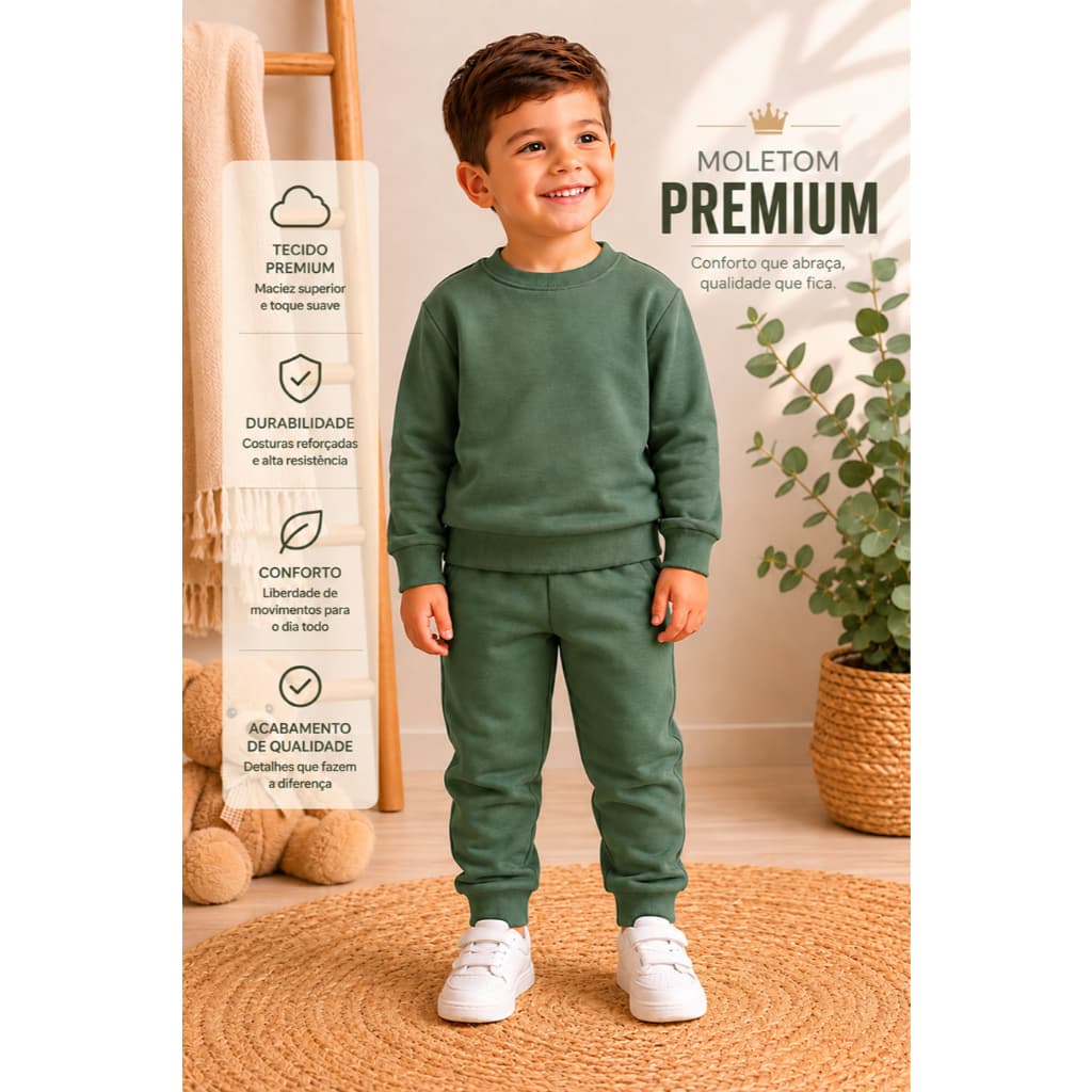 Conjunto Moletom Infantil Peluciado Premium | Casaco Moletom Com Punho e Gola + Calça Moletom Com Punho