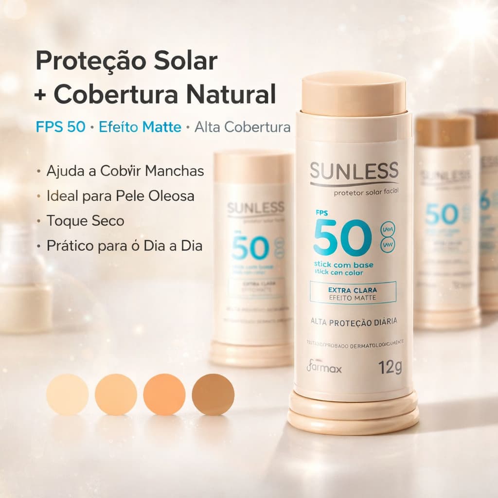 Protetor Solar Facial Sunless Com Base Stick em Bastão Efeito Matte 12g FPS50