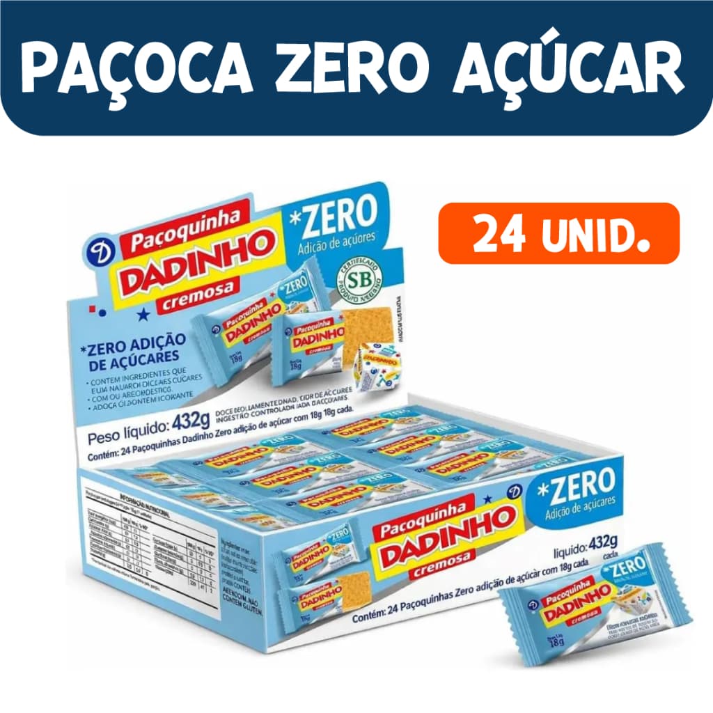 Paçoca Diet Dadinho Cremosa Zero Açúcar Saudável 24 Unidades 432g