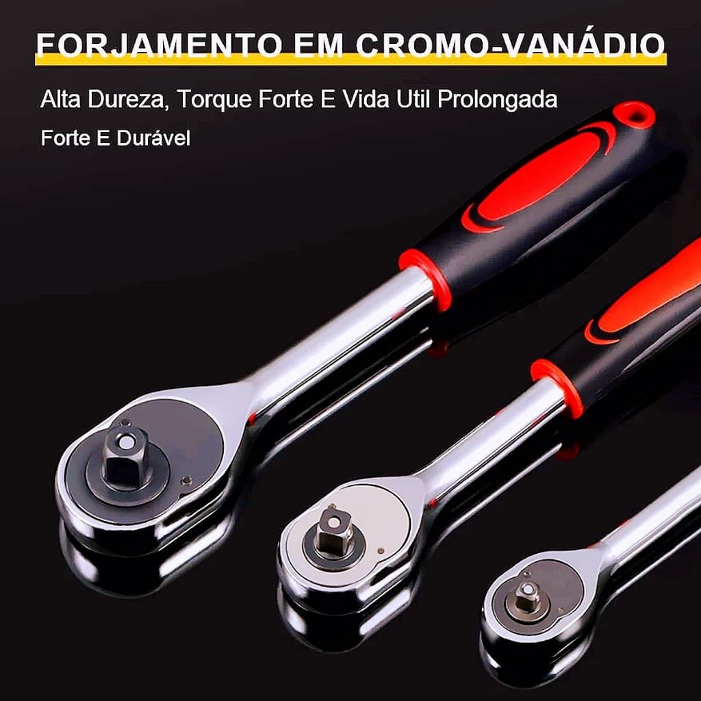 Kit Jogo De Chave Catraca Soquete Com Jogo 1/2 ou1/4