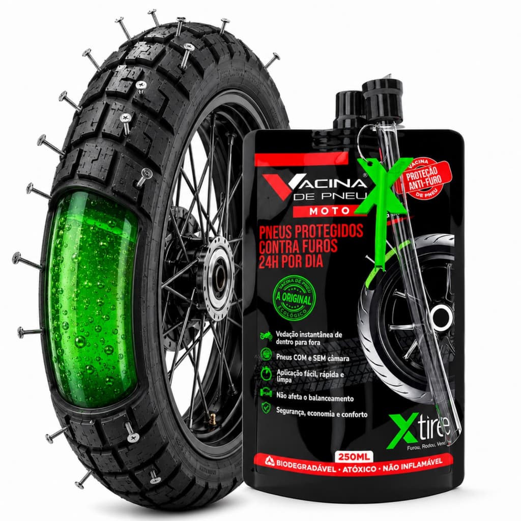 Vacina De Pneu Moto Xtire 250ml Selante Anti Furo Para Pneus Com Câmara e Sem Câmara Tubeless