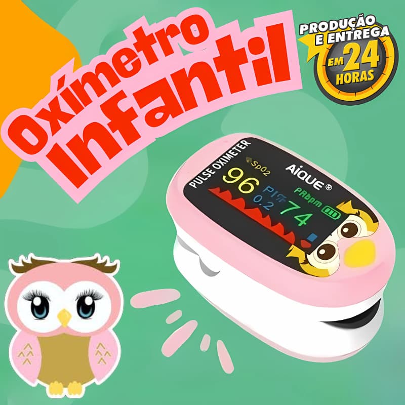 Oxímetro Infantil Pediátrico Digital de Dedo AIQUE A1 SpO2 Frequência Cardíaca Recarregável USB TFT Rosa