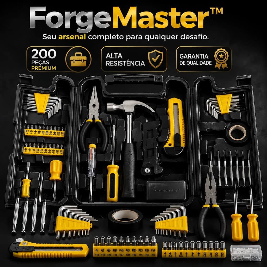Kit Ferramentas Completo 200 Peças Profissional Com Maleta Organizadora ForgeMaster™ Aço Resistente