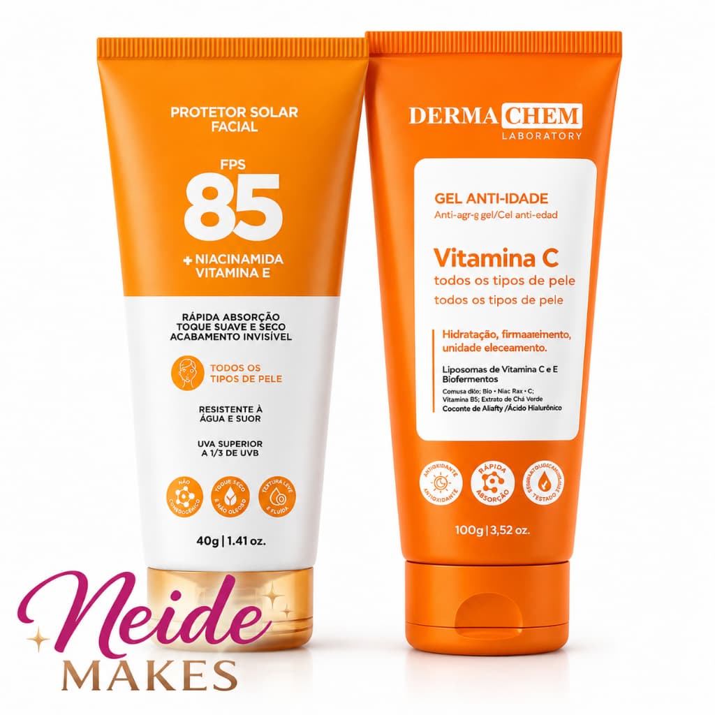 Skincare  Anti-Idade 1 Protetor Solar Fator Fps 85 e 1 Gel Vitamina C - Dermachem