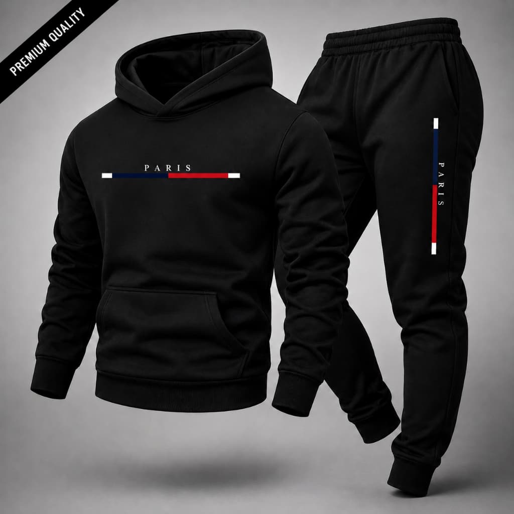 Conjunto Moletom Blusa e Calça Unissex Streetwear Estampado Paris 76 Lançamento