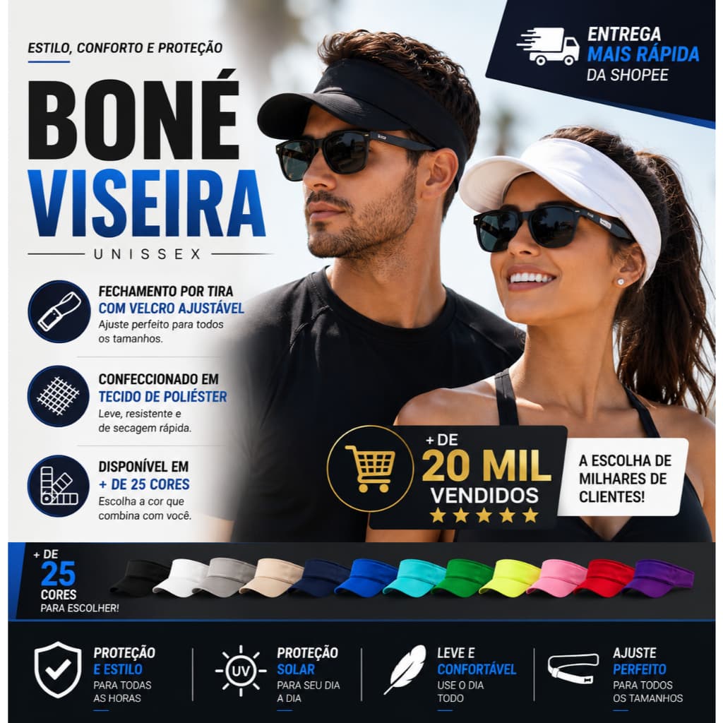 Viseira Boné Lisa ajustável Verão para Corrida Caminhada Praia Ciclismo Esporte,Tenis Várias Cores