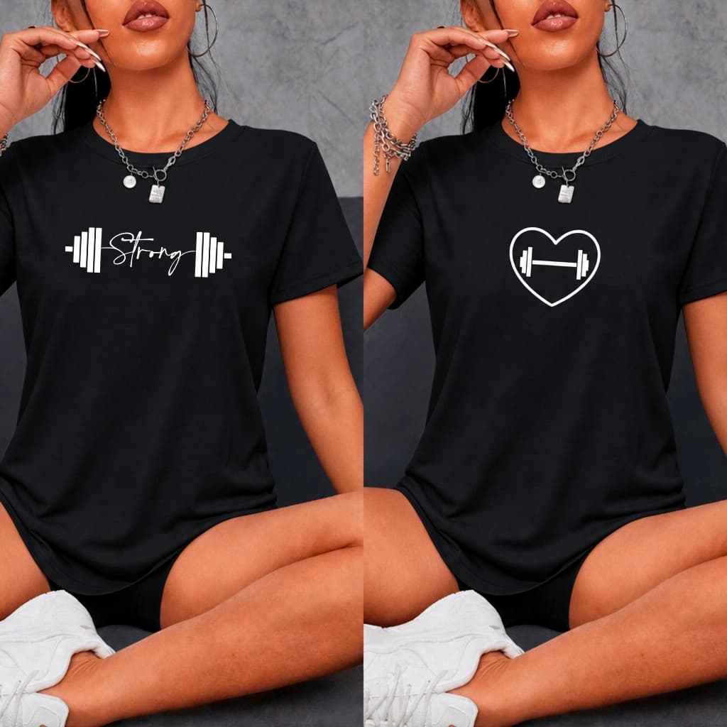 Kit 2 Camisetas Tshirt Baby Look Academia Fitness Strong Treino Musculação Feminina 100% algodão