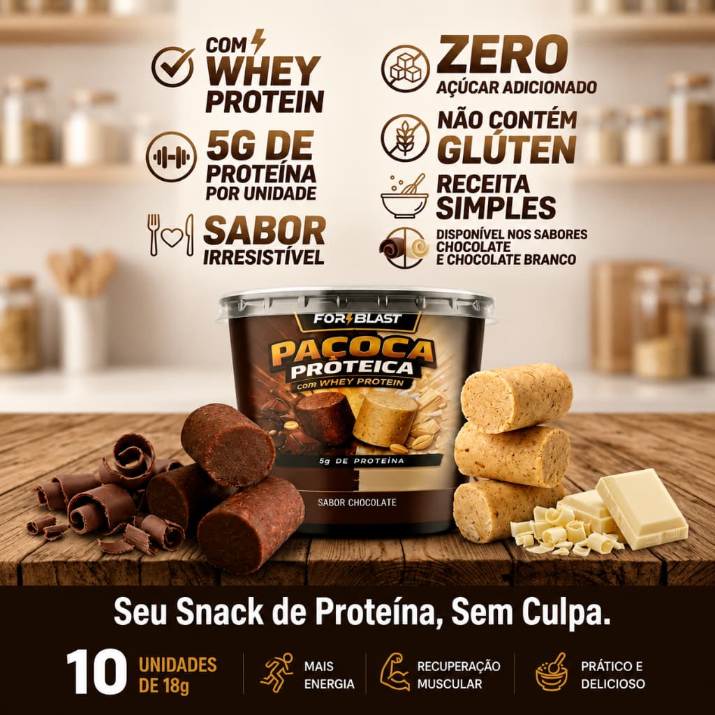 Paçoca Proteica Com Whey Protein 5g Proteína Zero Açúcar Zero Glúten Pote Com 10 Unidades Forblast CHOCOLATE BRANCO