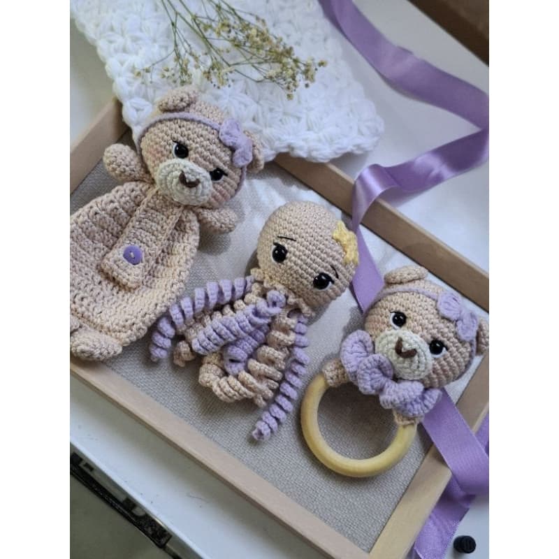 Presente Criativo Para Bebê Kit Amigurumi Chocalho Polvinho E Prendedor De Chupeta Crochê