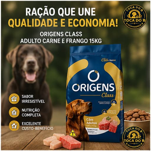 Ração Origens Class Adulto Carne e Frango 15kg Para Cães Adultos Todos os Portes Premium Especial