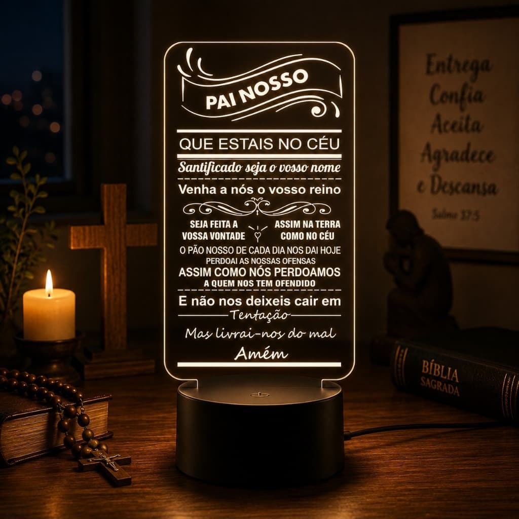 Luminária Led 3d | Pai Nosso Oração Deus | Abajur Presente Criativo Decoração Multicores