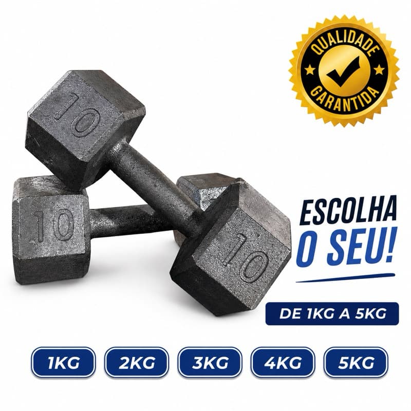 Par Halter Sextavado Ferro Fundido Cru 1kg 2kg 3kg 4kg 5kg Academia Musculação Treino Funcional Home Gym Peso Livre