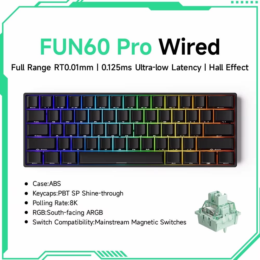 Akko monsGeek fun60 pro he teclado mecânico interruptor magnético 60% teclado para jogos gatilho rápido 0.01mm 8k teclad